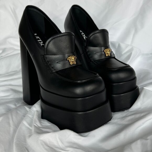 Versace Black Platform Loafers - Picture 1 of 8